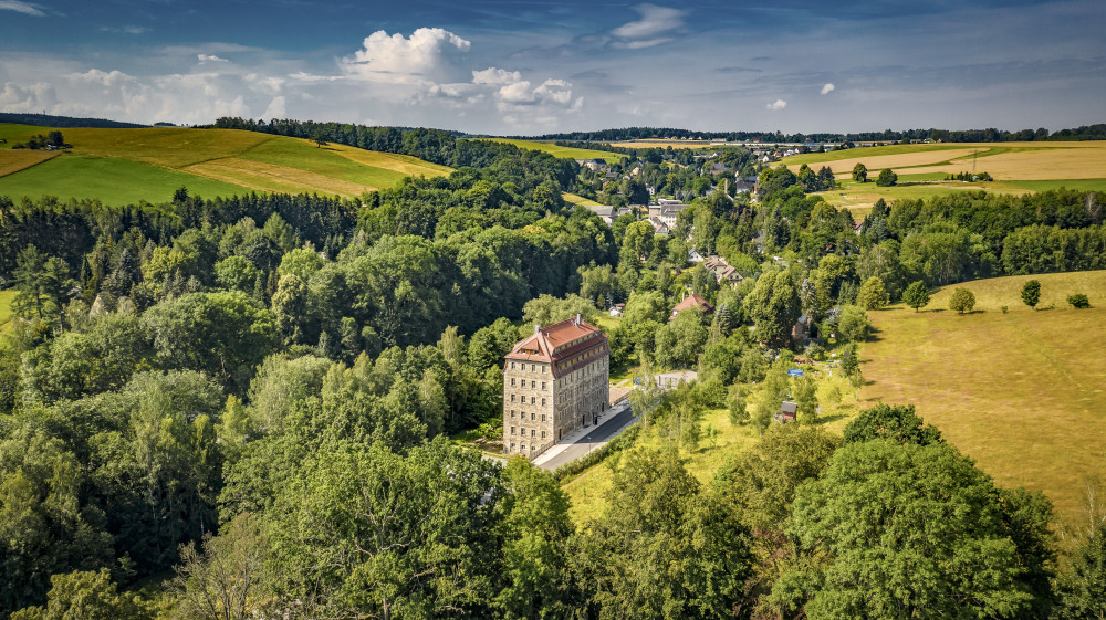 Luftansicht Fabrikgebäude Hößler