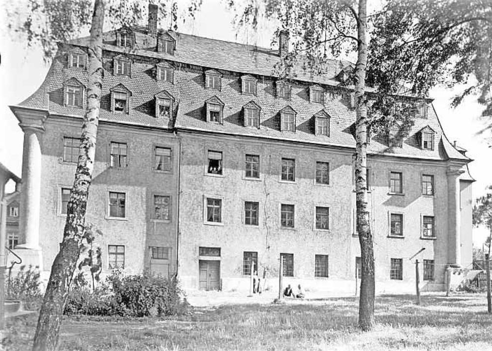 historische Ansicht der Spinnmühle III J. H. Naumann & J. T. Lohse in Schlettau