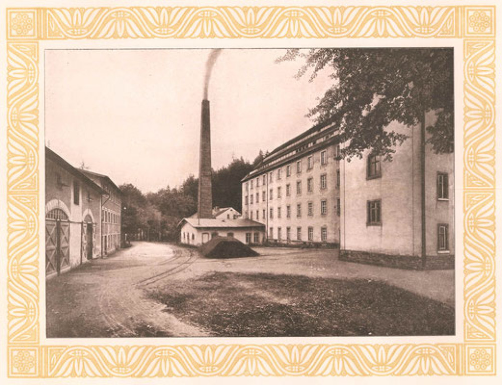 historische Aufnahme der Baumwollspinnerei I Gebrüder Schüller in Venusberg ca. 1908