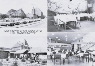Ehem. HO-Raststätte Oschatz, OT Lonnewitz; historische Postkarte mit Innenansichten (1978)