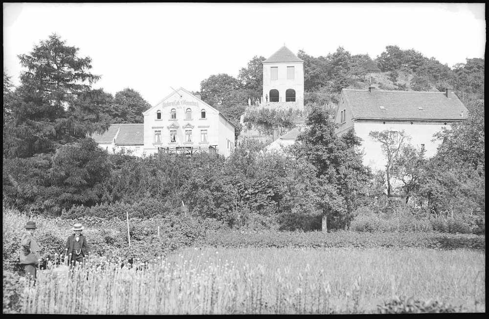 Postkarte Brück und Sohn, Seußlitz. Hoffmanns Bäckerei und Heinrichsburg, 1901