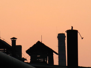 Glaswerk, Detail im Sonnenuntergang