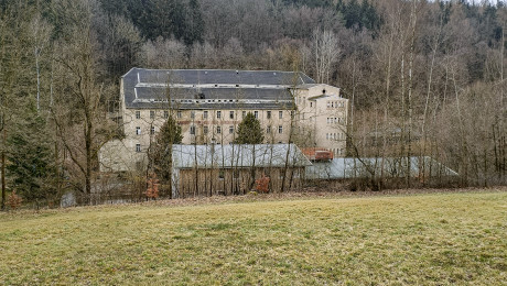 historische Aufnahme der Baumwollspinnerei I Gebrüder Schüller in Venusberg ca. 1908
